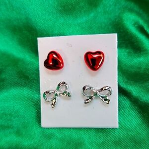 Heart & Bow Tie Stud Earrings